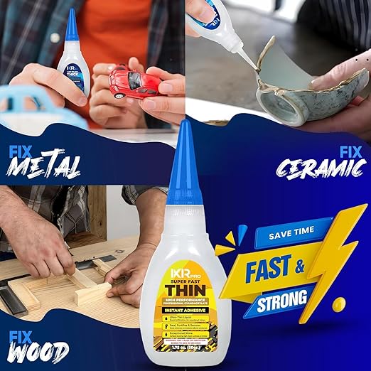 CA Glue Thin Viscosity Kit (3x1.75 oz.) Cyanoacrylate Glue, Super Glue for Precision Repairs, Wood, Plastic, Model Building, Crafts, and 3D Printing, Fast-Drying Adhesive for Tight Spaces and Cracks