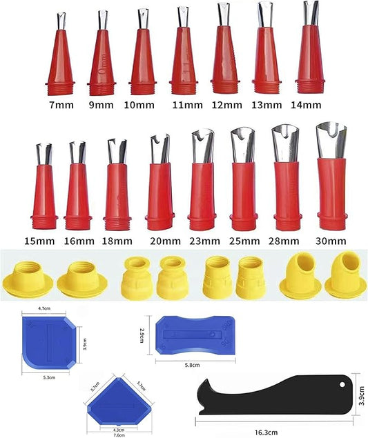 Sausage Caulking Tips 7-23mm Cone Trowel Nozzles Nozzle For Sausage And Bulk Guns Sausage,Stainless steel V-shaped mouth,Glue nozzle + scraper tool set