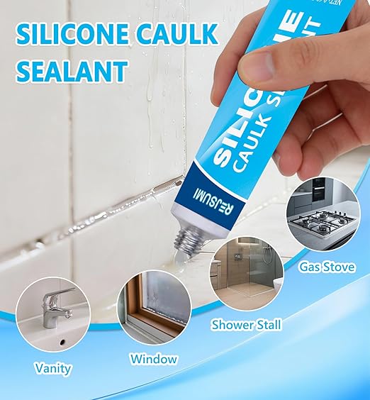Clear Silicone Caulk Sealant 0.68 fl.oz(20ml)*2, Waterproof & Strong Adhesion, Shrink & Crack Proof for Kitchen Bathroom Window Door Toilet Shower Sink