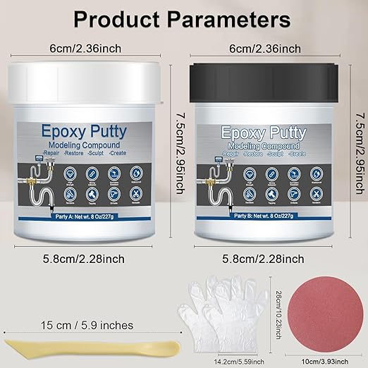 Grey Metal Epoxy Putty for Repair, 2 Part 16Oz Wood Filler Fast Repair Pool Putty for Leaks Underwater Self-Hardening Clay for Metal, Wood, Tile, Plastic, Ceramics AB Epoxy Clay for Sculpting