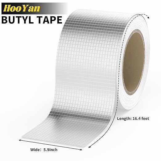 Butyl Tape Waterproof Tape, Professional Aluminum Butyl Rubber Tape for Pipe/Metal/RV Awning/Roof Leak/Window Seal/Boat, 5.9in Wide 16.4ft Long