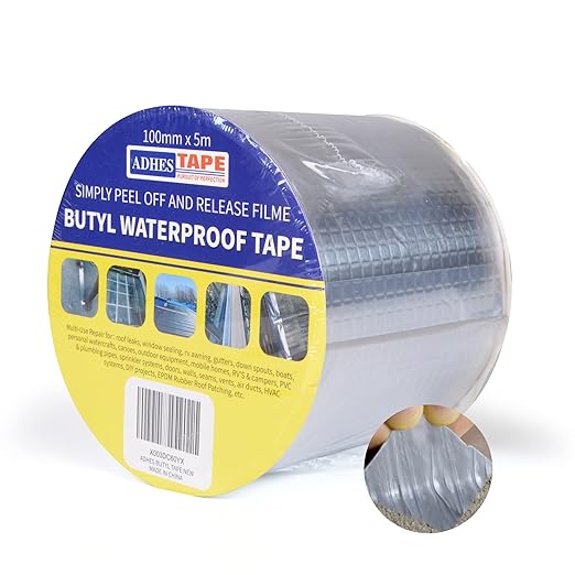 ADHES Butyl Tape Waterproof Tape Aluminum Foil Tape Sealant Tape 4in x 16ft for RV Repair, Window, Boat and Pipe Sealing, Glass & EDPM Rubber Roof Patching(Model:RA100-2,Glue Color:Grey)