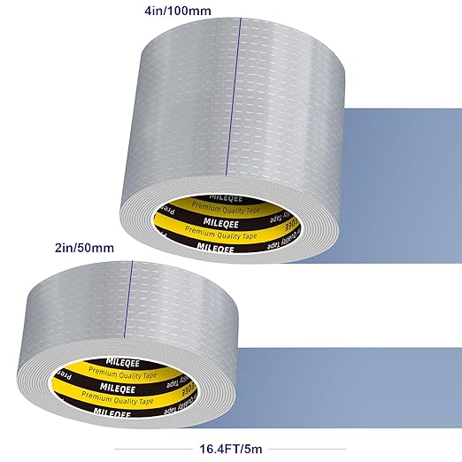 Butyl Sealant Tape Waterproof Aluminum Foil, Joist Tape for Decking 4 Inch, Super Sticky, Repair Roof Leak, Sealing Awning Crack, Patching Deck Flashing, All Weather Permanent 16.4FT Silver