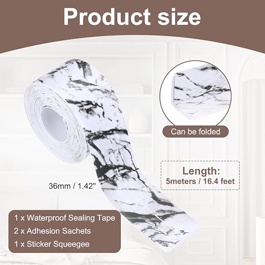 uxcell Caulk Tape Waterproof, 1.42 Inch x 16.4 ft Self-Adhesive Sealant Sealing Strip Caulking Sealant Tape PVC with Tool for Kitchen Sink Toilet Bathroom Bathtub Floor, Black White