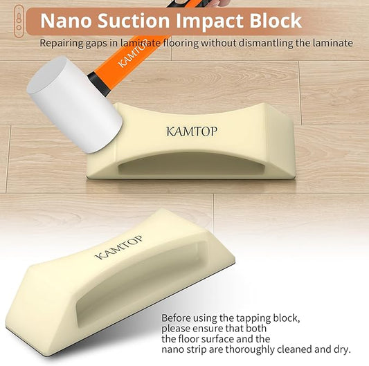 Kamtop Floor Gap Fixer Tool, Nano-Adhesion Plank Grabber for Laminate, Vinyl & Hardwood Floors, Reusable Nylon Flooring Gap Repair Tool with Impact Block, Spare Pad & Sponge for DIY Home Repair