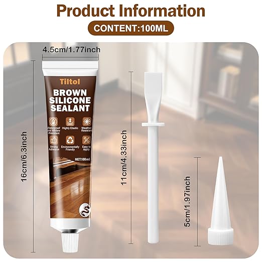 Brown Silicone Caulk Sealant - Caulk for Filling and Repairing Gaps in Wooden Floors, Tile Joints, and Door and Window Frames