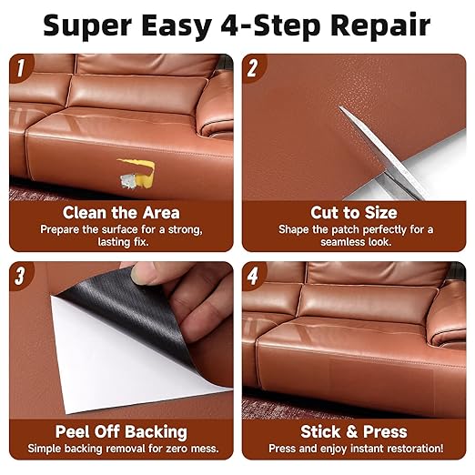 Leather Repair Tape, self-Adhesive Leather Repair Patch, for car seat Repair, Suitable for Sofas, Furniture, Seats, Strong Adhesive Leather Repair Tape (Brown, 15.7 x 59in)