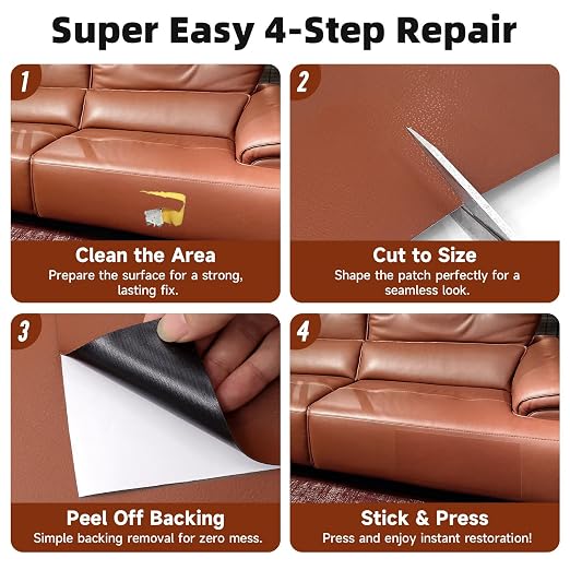 Leather Repair Tape, self-Adhesive Leather Repair Patch, for car seat Repair, Suitable for Sofas, Furniture, Seats, Strong Adhesive Leather Repair Tape (Brown, 7.87x 85in)