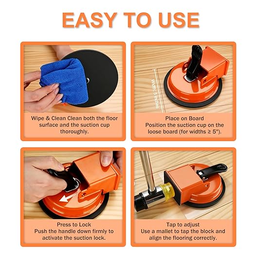 Floor Gap Fixer Tool Kit - Laminate Flooring Tools with Enhanced Suction Cup, Heavy Duty Repair Tool with 1 Sticky Pad, Carbon Steel Vacuum Suction Cup for Laminate, Vinyl, Wood & Tile Flooring