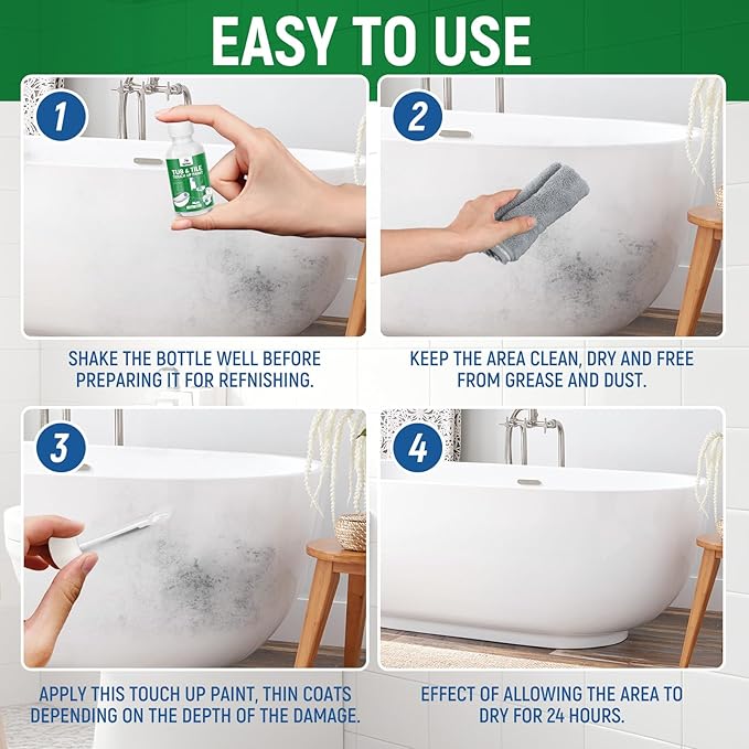 Tub Tile Gloss White Paint Touch Up Paint Kit for Bathtub Porcelain Repair Scratches Cracks Chips on Porcelain Acrylic Enamel Cast Iron Tiles Sinks Countertops Toilets Fiberglass White Gloss