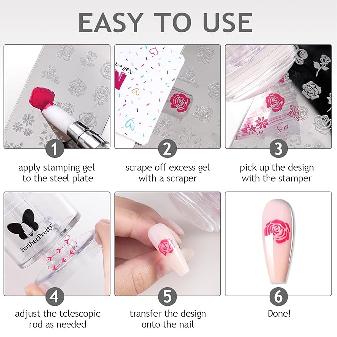 Rotatable Silicone Nail Stamper Set, Adjustable Image Size Nail Stamps, French Nail Stamping Tools with Scraper, Nail Art Accessories for DIY Manicures, Sello de Silicona para Uñas