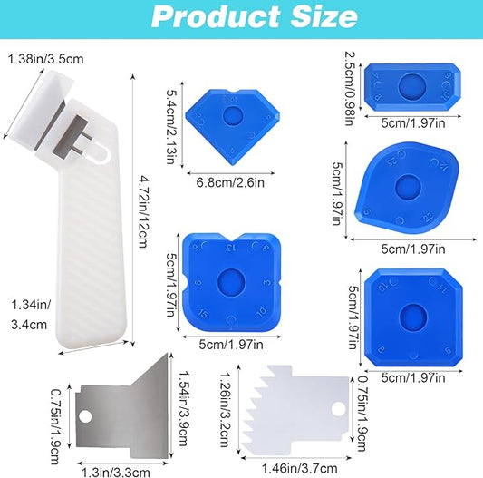 6 PCS Silicone Caulking Tool Set Plastic Sealant Finishing Tools Caulk Remover Tool with Replace Portable Sealant Scraper Reusable Grout Scraper Applicator for Kitchen Bathroom Floor Window Sink