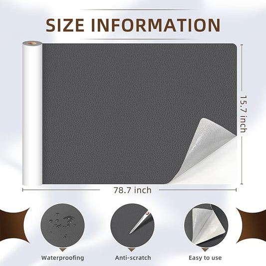 CHEIGHY Leather Repair Kit Self Adhesive Leather Repair Patch for Furniture 15.7X79 inch Vinyl Repair Kit for Couches Car Seats Sofa Office Chair Belt Jackets (Dark Grey)