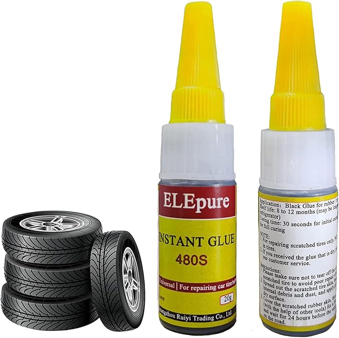 Black Tire Repair Glue Rubber Strong Adhesive Bonding for Sidewall Gash Dent Instant Super Glue for Off-Road Car Motorcycle Truck Tractor, 20g 0.7oz