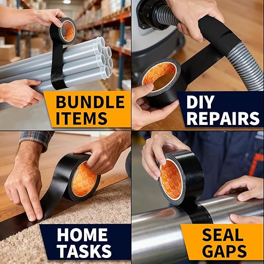 YONGJIN Black Duct Tape Waterproof - 2 Pack Tear by Hand, No Residue, Multi-Purpose Duct Tape Bulk for Indoor Outdoor Repairs, DIY, Packaging, and Crafts, 2 Inch x 40 Yards Total