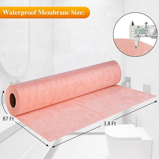 Waterproofing Membrane for Shower,3.8 ft x 87 ft Waterproof Shower Membrane for Sauna Bathroom Steam Room Wall Tile Underlayment,Tile Underlayment Seam Tape Uncoupling Band,23.6 Mils Thick,330 Sq Ft