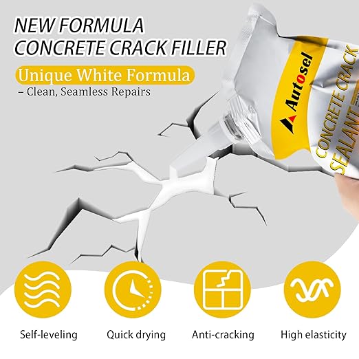 Cement Crack Filler, Concrete Crack Filler, Fast-Drying Driveway Crack Filler, Self-Leveling Caulking Sealan Effectively Repairs Cracks in Driveways, Sidewalks, and Window Sills -4 Pack, White