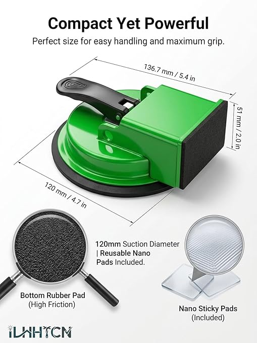 Laminate Floor Gap Fixer Tool Repair Kit, LVP Flooring Suction Cup Tool for Gaps, Heavy Duty Joint Puller Tools with 5 Reusable Sticky Pads & Rubber Mallet, Professional Hardwood Plank Closer (Green)