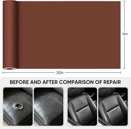 Leather Repair Tape,16 x 30 Inches Self Adhesive Leather Repair Patch,Leather Repair Kit for Furniture,Couches,Car Seats,Cabinets,Handbags(Brown)