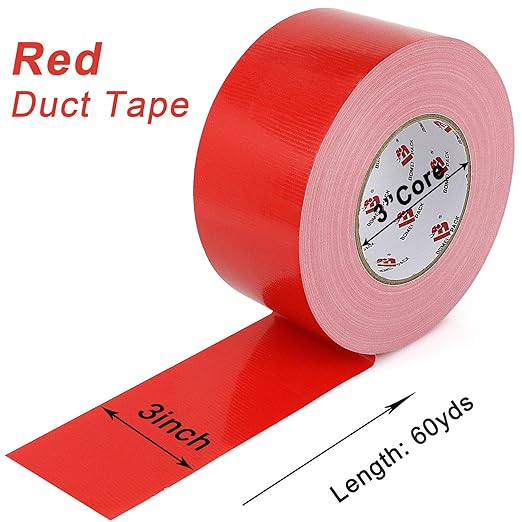 3 Inch Red Duct Tape ,Heavy Duty Duct Tape Red Colored 3 Inch x 60 Yards,9 Mil Thick Industrial Grade,Waterproof,No Residue,Strong,Flexible and All Weather,Professional for Indoor & Outdoor Use