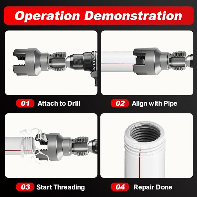 2PCS Pipe Threading Tool, 1/2" & 3/4" Dual-Function Internal & External Pipe Threader Kit, Alloy Steel Thread Cutting Tool for Water Pipes, Electric Drill Compatible, Fast DIY Plumbing Solution