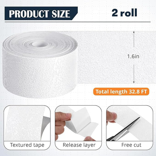 2 Pack Self Adhesive Crack Drywall Joint Repairs Tape 1.5'' x 32' Textured Roll Joint Tape Paintable for Walls Diatom Mud Finish Texture Tapes for Drywall Repair