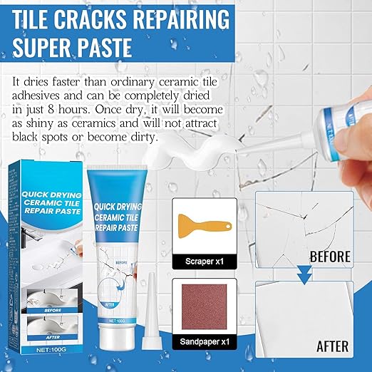 Quick Drying Ceramic Tile Repair Paste – Fast-Set Tile Crack Filler with Strong Adhesion, Easy Apply & Smooth Finish for Floor Tiles, Wall Tiles, Porcelain & Ceramics