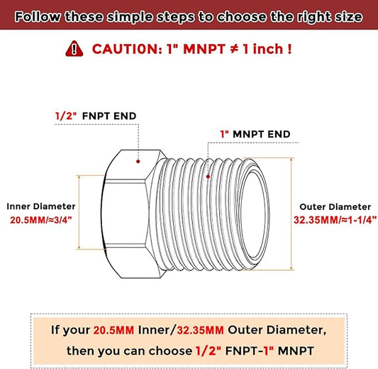 Pack of 3, 1" Male NPT to 1/2" FeMale NPT Solid 304 Stainless Steel Hex Bushing, Hose Fittings Adapter Reducer for Pipe Leak Repair, Bathroom Remodeling, Tool Extensions