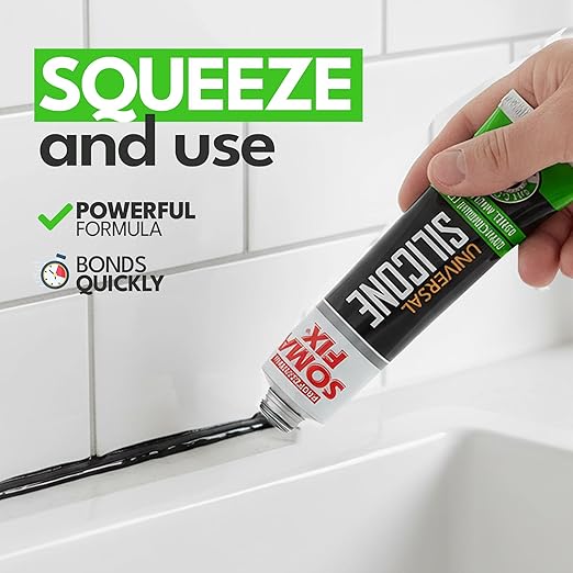 Black Silicone Caulk - Easy Squeeze Caulking Tube, Silicone Sealant for Wood, Kitchen, Bathroom, Sink, Windows - Multi Purpose & Waterproof - 1.7 fl. oz (Black)