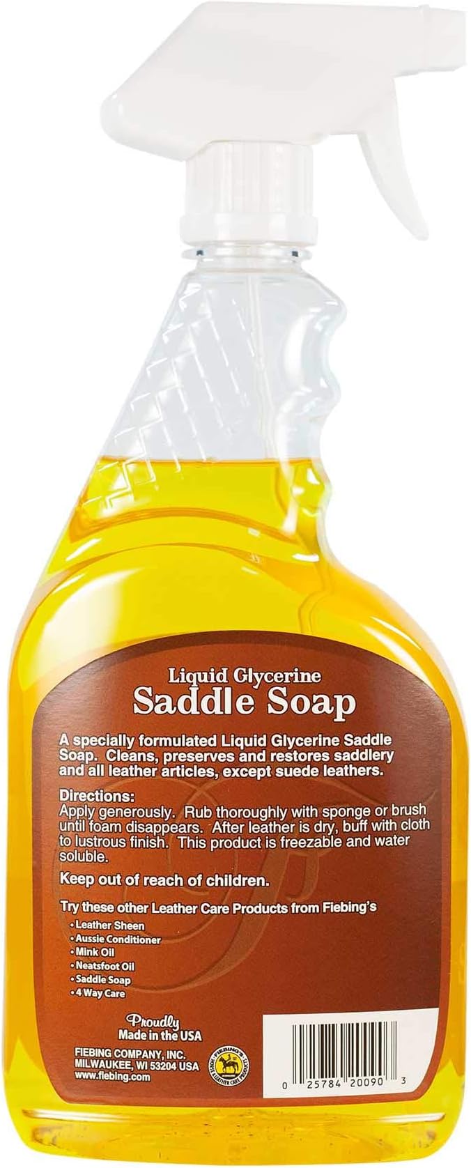 Fiebing's Liquid Glycerine Saddle Soap for Leather (32 oz) - Smooth Leather Cleaner & Conditioner to Soften, Protect & Restore Leathercraft - for Car Seat, Couch, Shoe, Purse, Boot, Bag, & Saddles