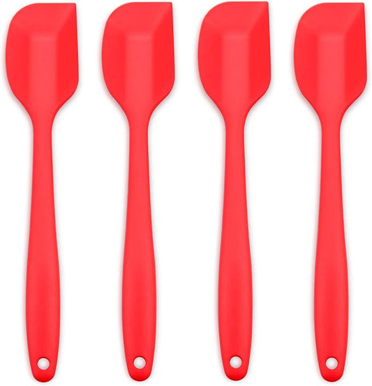 4‑Piece Silicone Spatulas Set Heat Resistant 600°F Seamless Steel‑Core Rubber Spatulas for Nonstick Cookware ALLWIN HOUSEWARE Uniform Length Kitchen Spatulas for Cooking & Baking, Red