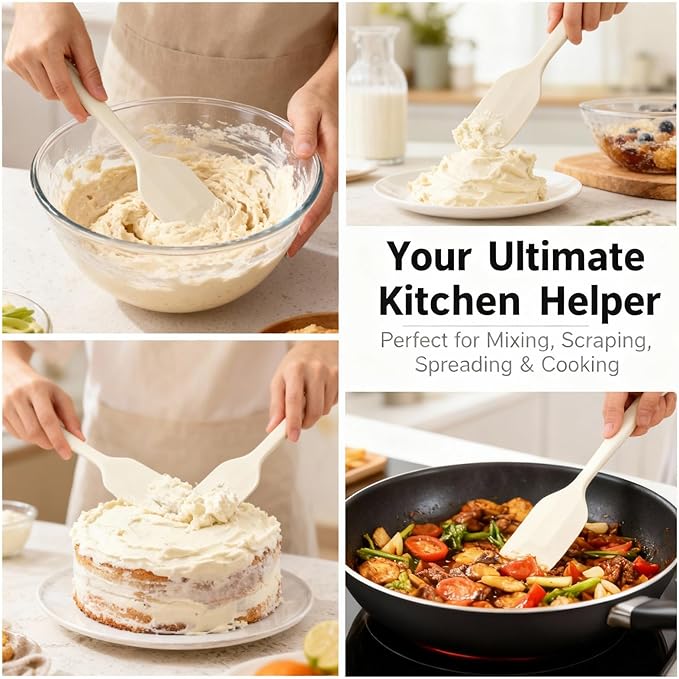 Flexible Silicone Spatula - Heat Resistant Kitchen Utensils for Baking, Cooking, Mixing & Scraping | Premium, Sturdy & Non-Scratch Tool for Non-Stick Pans