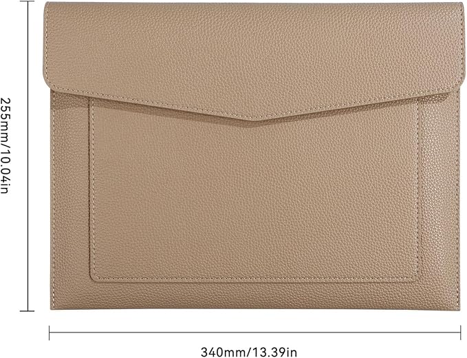 A4 Large Capacity Document Bag, Premium PU Leather File Holder, Multi-Color, Double-Layer Design, 13.39 x 10.04 Inches (Apricot)