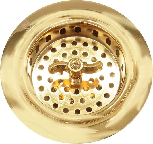 Westbrass D213-01 3-1/2" Wing Nut Twist Style Large Kitchen Sink Basket Strainer, Polished Brass