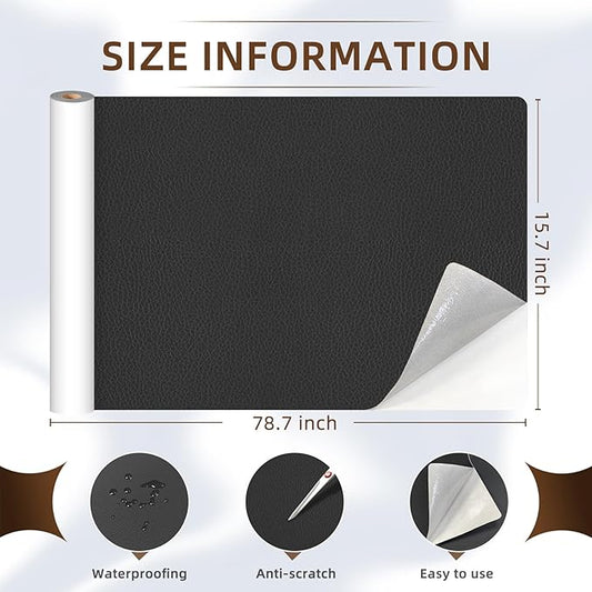 CHEIGHY Leather Repair Kit Self Adhesive Leather Repair Patch for Furniture 15.7X79 inch Vinyl Repair Kit for Couches Car Seats Sofa Office Chair Belt Jackets (Black)