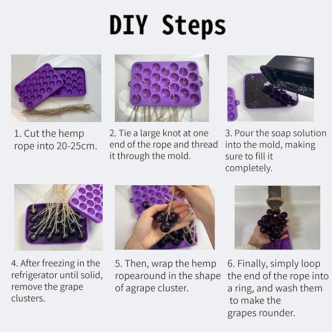 DIY Soap Making Kit, Silicone Grape Soap Molds with Hemp Cord, for Homemade Craft Soap Mold, Exquisite Soap Making Molds for Gift (Without Soap)