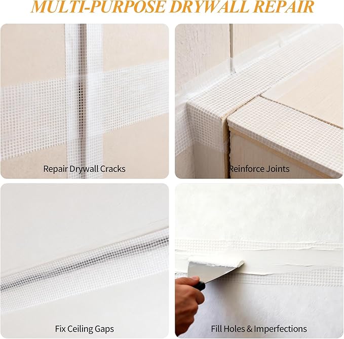 Drywall Joint Tape, 2 Inch x 164 Ft Self Adhesive Drywall Tape, Wall Patch Repair Roll, Fiberglass Mesh Tape for Drywall Repair, Wall Cracks and Ceiling Gaps
