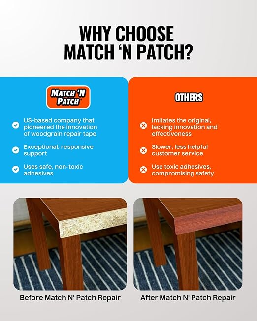 MATCH 'N PATCH Wood Grain Repair Tape - Red Oak, 2.25 in x 15 ft (1-Pack) – Wood Grain Colored Duct Tape for Mirror Frame, Trim, Borders, Floor and Other Furniture, Scratch Repair Kit