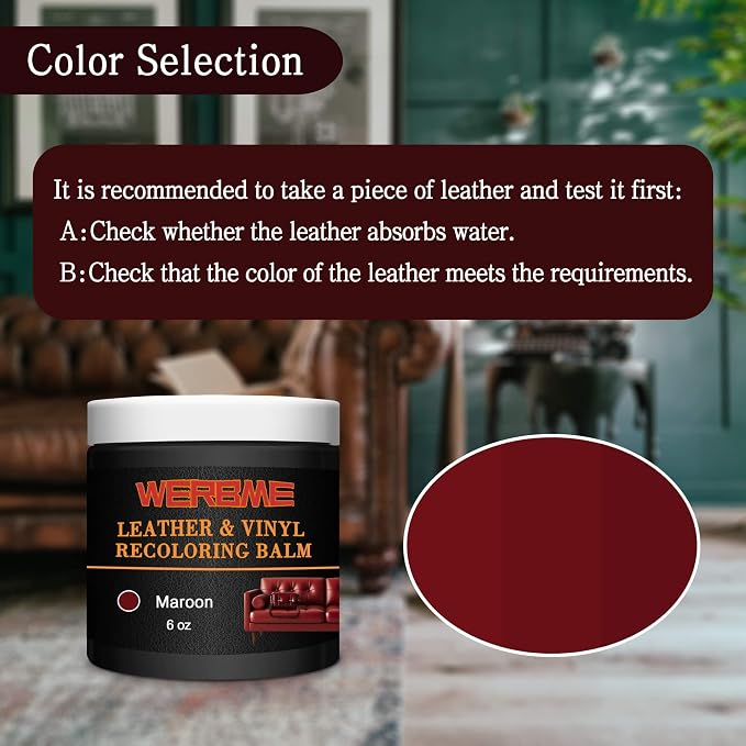 Leather Recoloring Balm & Mink Oil Leather Conditioner, Maroon | Restores faded leather, waterproof, scratch repair for couches, car seats, shoes & bags, Complete kit with mink oil & tools