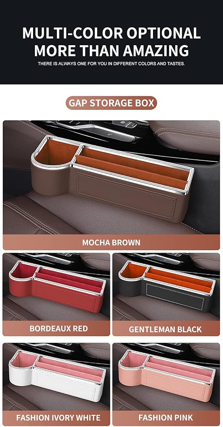 SANRILY Red Universal Car Seat Gap Filler Organizer with USB Hole Fashion PU Leather Multifunctional Car Center Console Organizer with Cup Holder 1 Pack