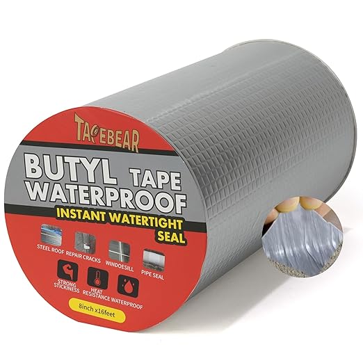 TAPEBEAR 12 Rolls Butyl Tape Waterproof Sealing Tape 8inch x16feet, Upgraded Aluminum Foil Tape Heavy Duty for RV Repair, Awning, Window, Glass & EDPM Roof Leak Patching, Boat and Pipe Sealing, Silver