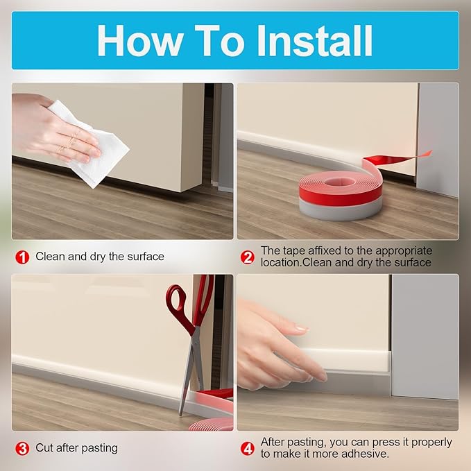 10FT Weather Stripping Door Seal - 1" Silicone Door Draft Seal Tape for Gaps Under Door Weatherstripping Sweep Stopper for Bottom of Shower Door/Sliding Glass Door