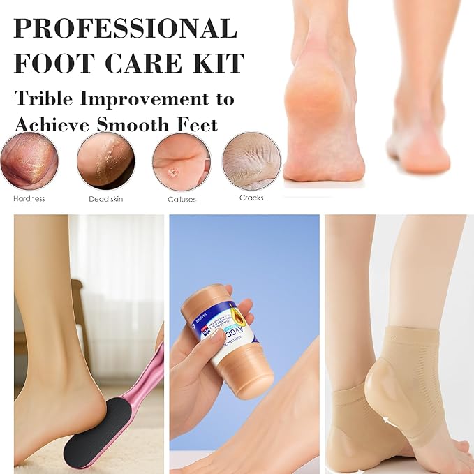 Nano Glass Foot File, Foot Callus Remover & Foot Scrubber for Smooth Feet, Professional Pedicure Tool (Heel Socks & Cracked Heel Stick Included), Gold