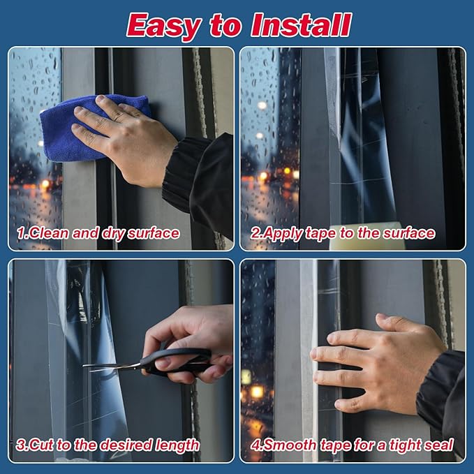 1Pack Window Weather Sealing Tape, 2in x 55y,Clear Window Insulation Tape for Doors Windows and Shower Glass Gaps,Waterproof,No Residue