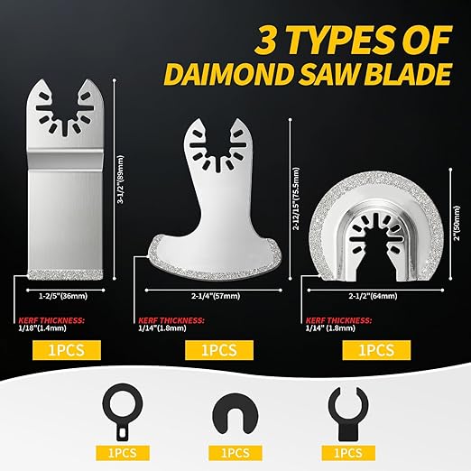 3PCS Diamond Oscillating Tool Blades, Grout Removal Blade for Oscillating Multi Tool, Cutting Mortar Tile Concrete Masonry, Fit DeWalt Milwaukee Ryobi and More