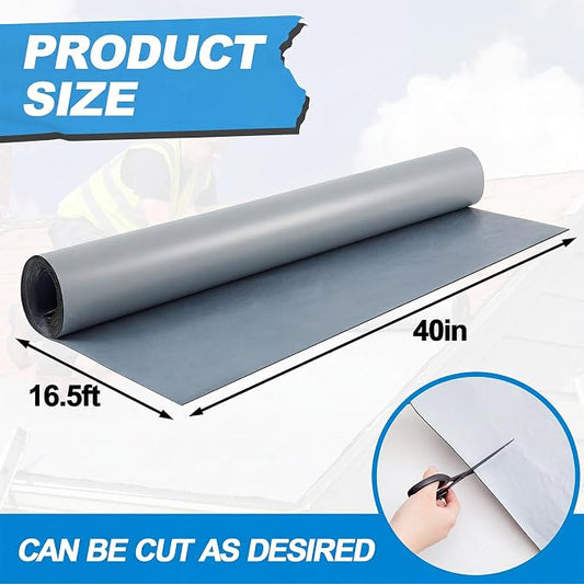 40in x 16.5ft Roof Waterproof Tape, Heavy Duty TPU Self-Adhesive Leak Repair for Large Roofs, Warehouses, Commercial Buildings & Industrial Projects, Instant Weatherproof Seal (Gray)