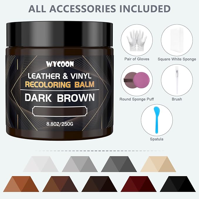 Leather Recoloring Balm & Color Restorer | Dark Brown Leather Dye, Paint & Repair Kit for Furniture, Couches, Car Seats, Shoes | Restore Faded & Scratched Surfaces