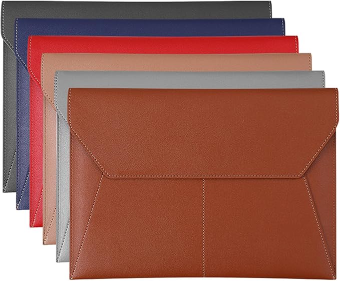 PU Leather A4 File Folder Document Holder with 3 Pockets Waterproof Stylish Envelope Folder Case with Snap Closure (Gray)