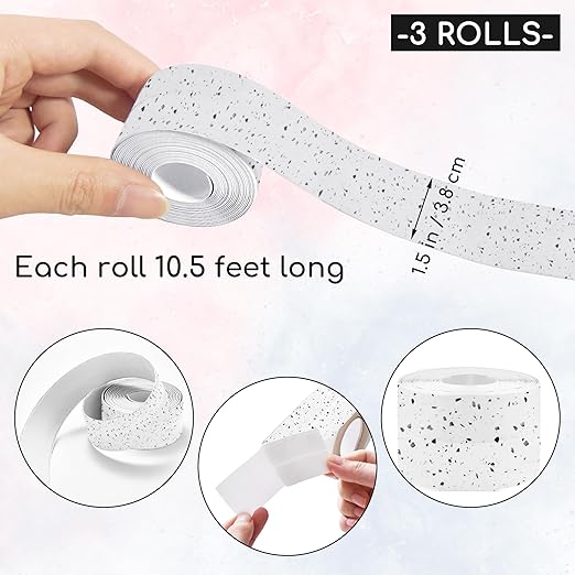 3 Rolls 10.5 Feet Caulk Tape Toilet Caulking Strip Self Adhesive Bathroom Sealing Peel and Stick Caulk Strip for Bathtub, 1.5 Inches (White Granite)