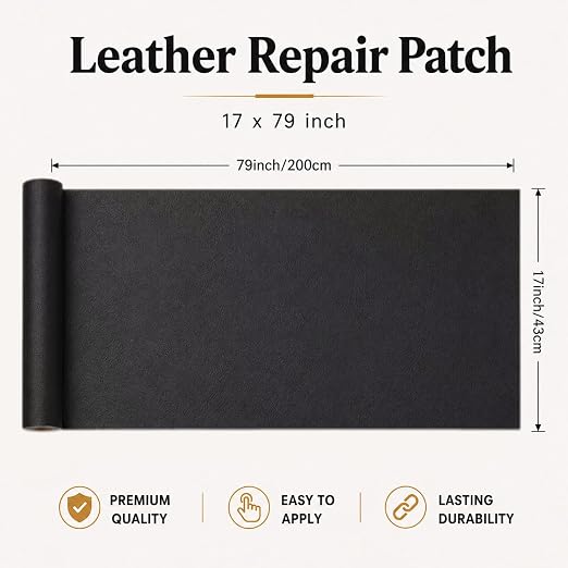 Self Adhesive Leather Repair Patch 17x79 Inch for Furniture Strong Adhesive | YAWQIRV Self Adhesive Vinyl Repair Patch for Peel and Stick Leather Repair, High Tack Adhesive for Sofas and Car Seats, Black
